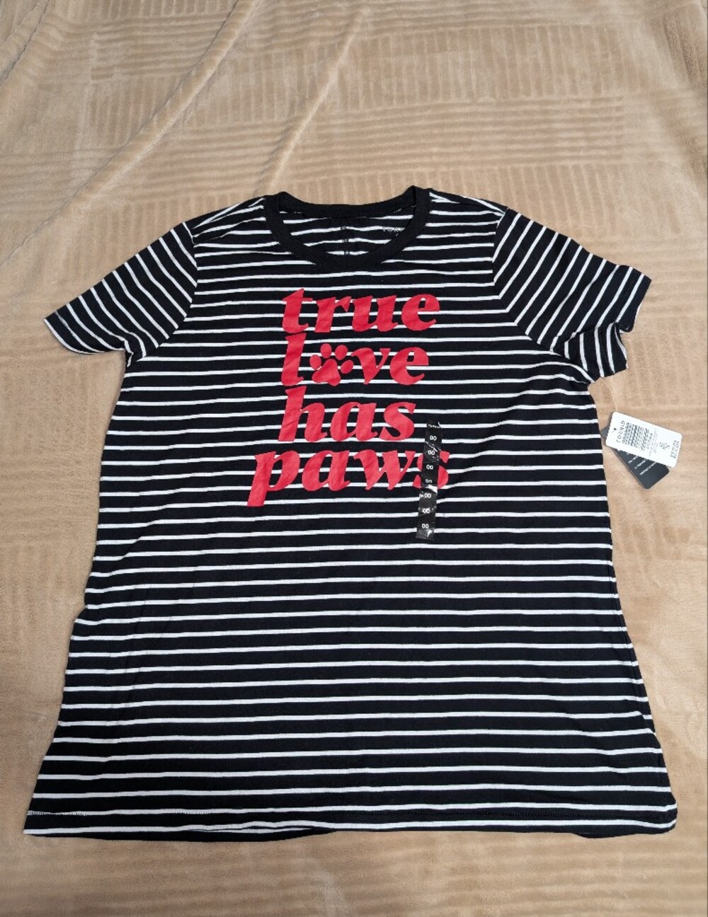 torrid Black & White Striped Tee with Red 'True Love Has Paws' Graphic Tee NWT